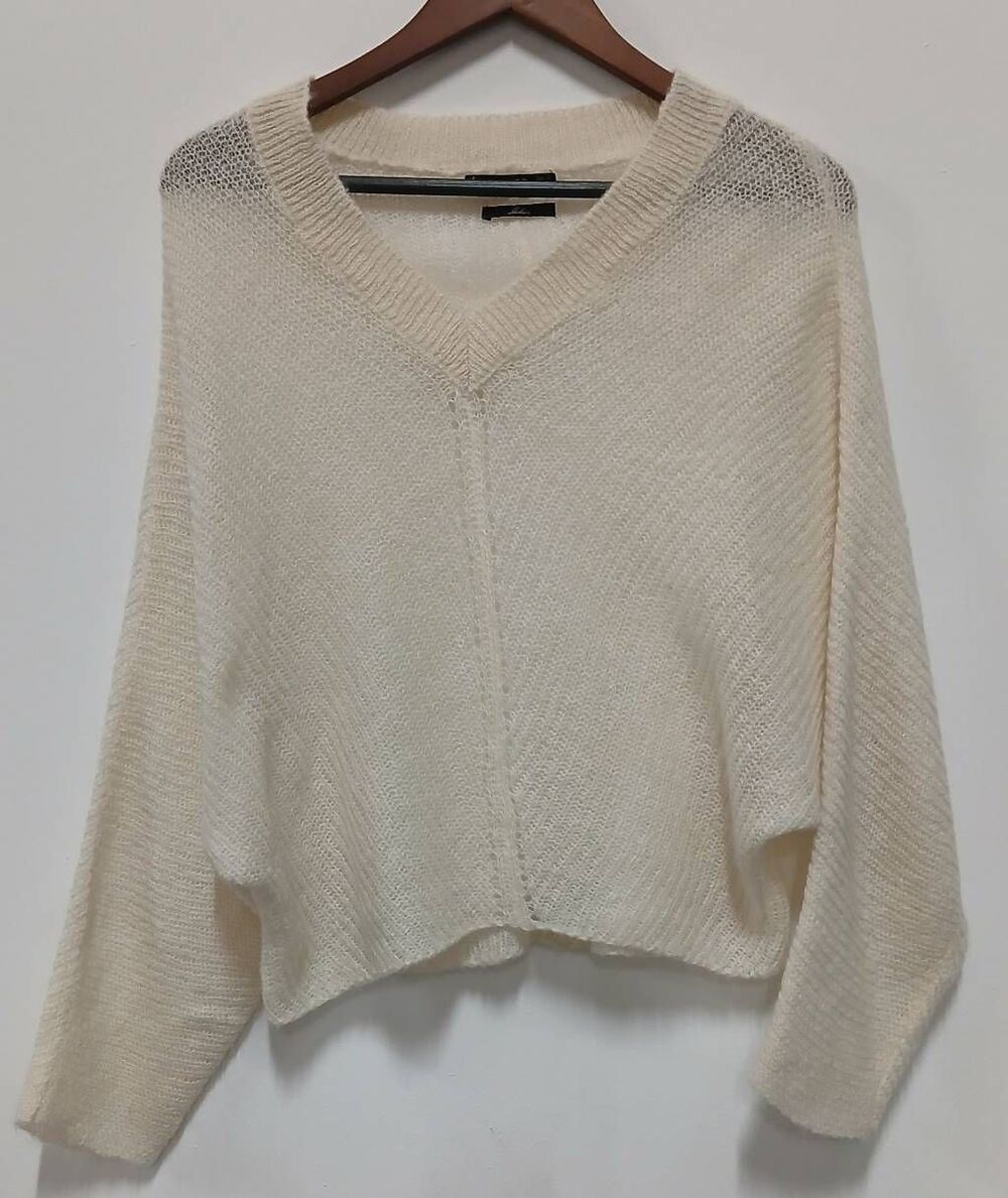 Mng mango womens small cream slouchy sweater fine mohair wool lightweight